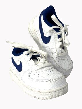 Nike Force 1 Kids Sneakers Size 7C White Blue Low Top Shoes